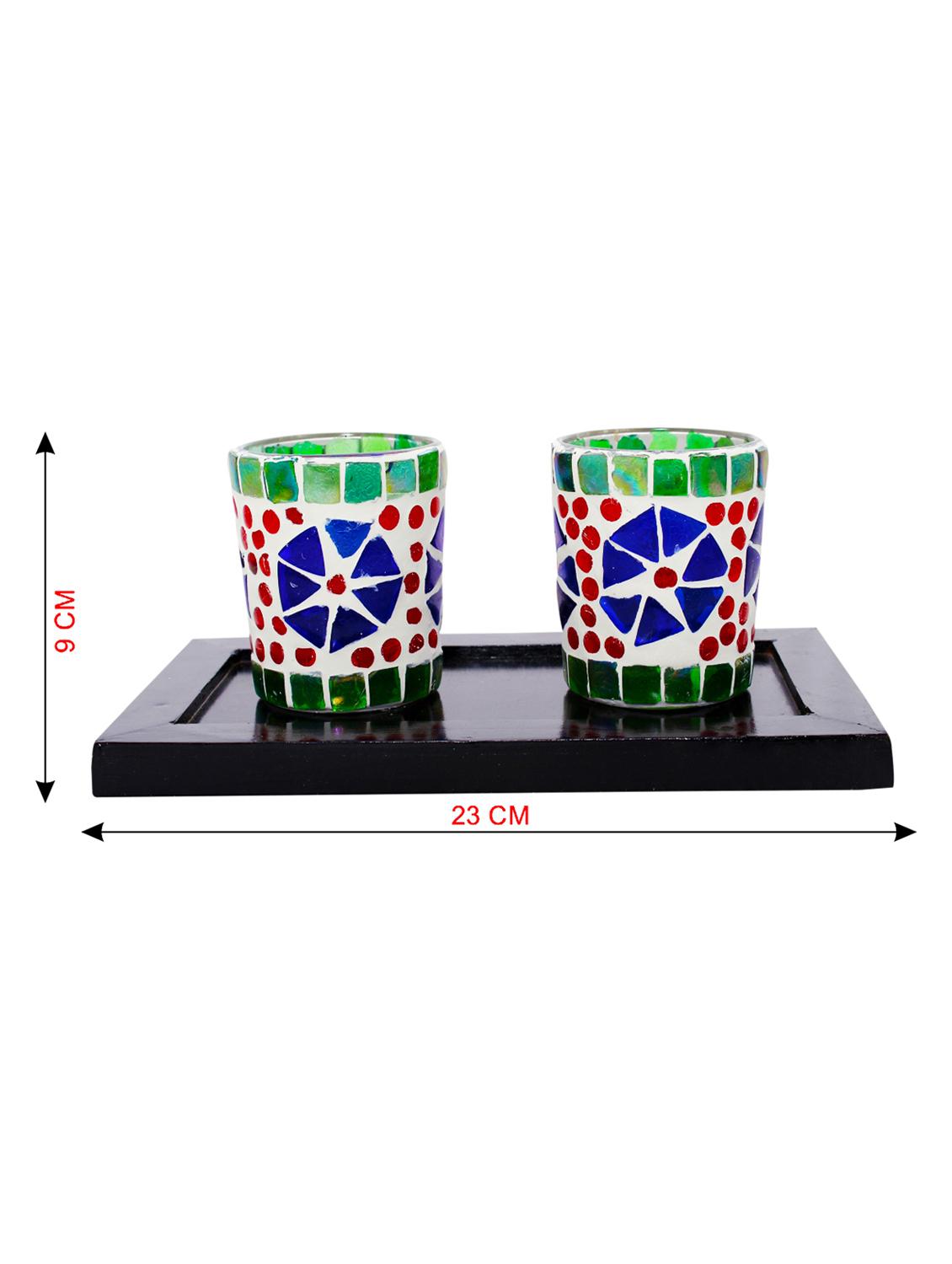 Hand Crafted Glass Votives with wooden Tray - 15614356 - Zoom Image - 3