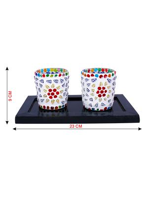 Hand Crafted Glass Votives with wooden Tray - 15614357 - Standard Image - 3