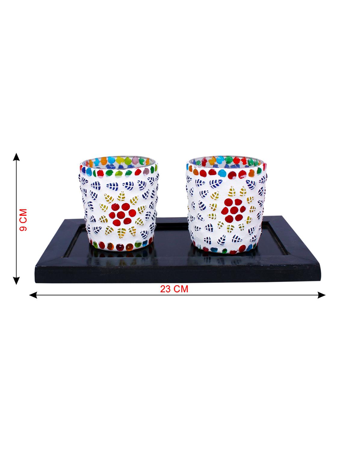 Hand Crafted Glass Votives with wooden Tray - 15614357 - Zoom Image - 3