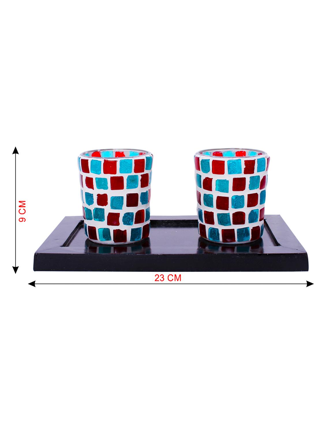 Hand Crafted Glass Votives with wooden Tray - 15614358 - Zoom Image - 3