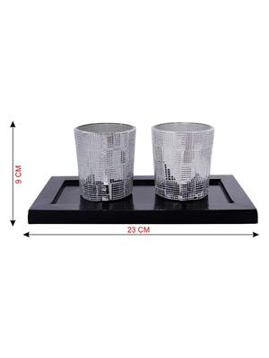 Hand Crafted Glass Votives with wooden Tray - 15614360 - Standard Image - 3