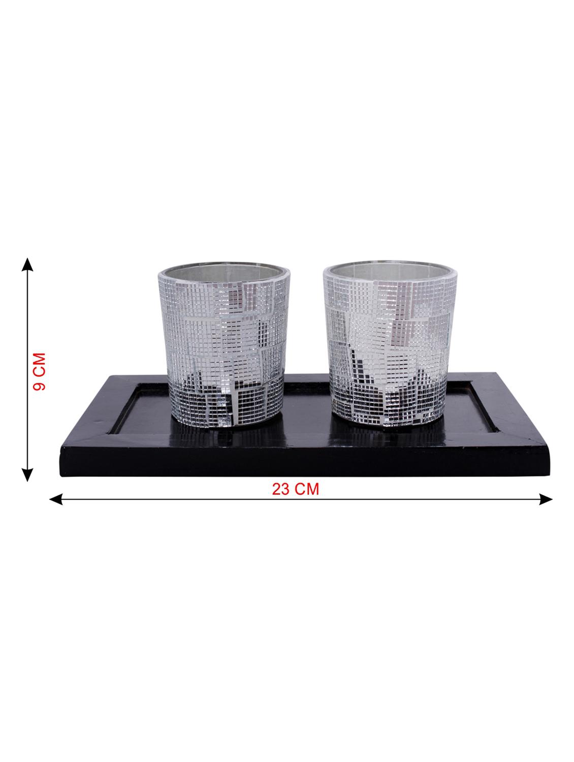 Hand Crafted Glass Votives with wooden Tray - 15614360 - Zoom Image - 3
