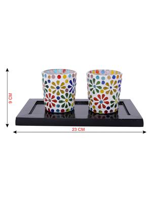Hand Crafted Glass Votives with wooden Tray - 15614362 - Standard Image - 3