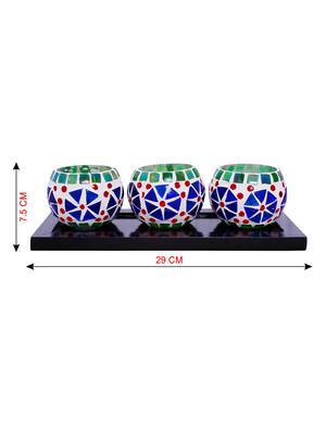 Hand Crafted Glass Votives with wooden Tray - 15614363 - Standard Image - 3