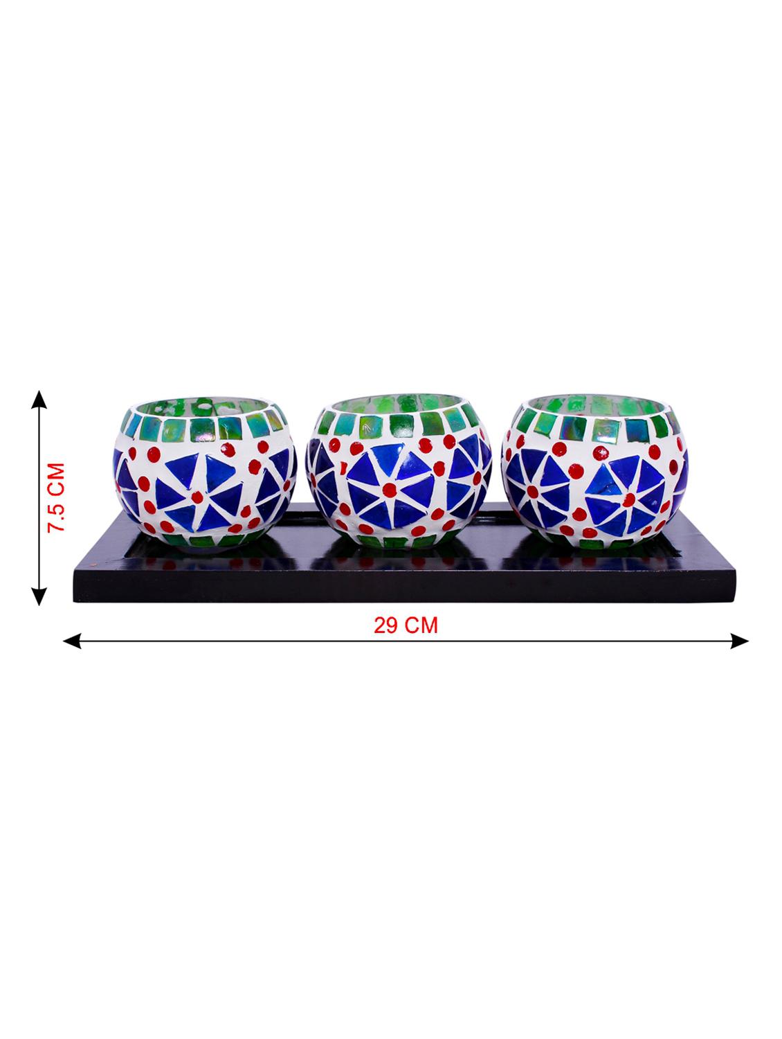 Hand Crafted Glass Votives with wooden Tray - 15614363 - Zoom Image - 3