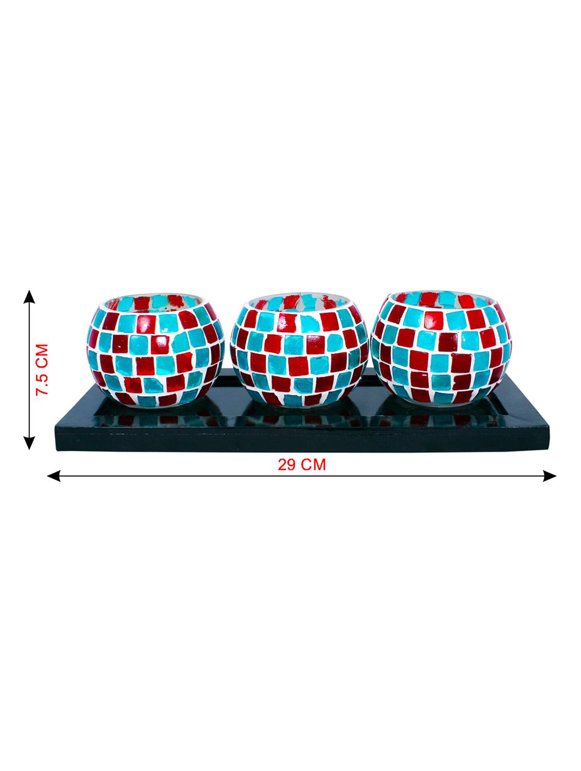 Hand Crafted Glass Votives with wooden Tray - 15614365 - Zoom Image - 3