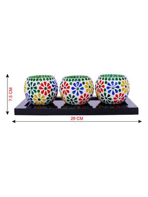 Hand Crafted Glass Votives with wooden Tray - 15614366 - Standard Image - 3