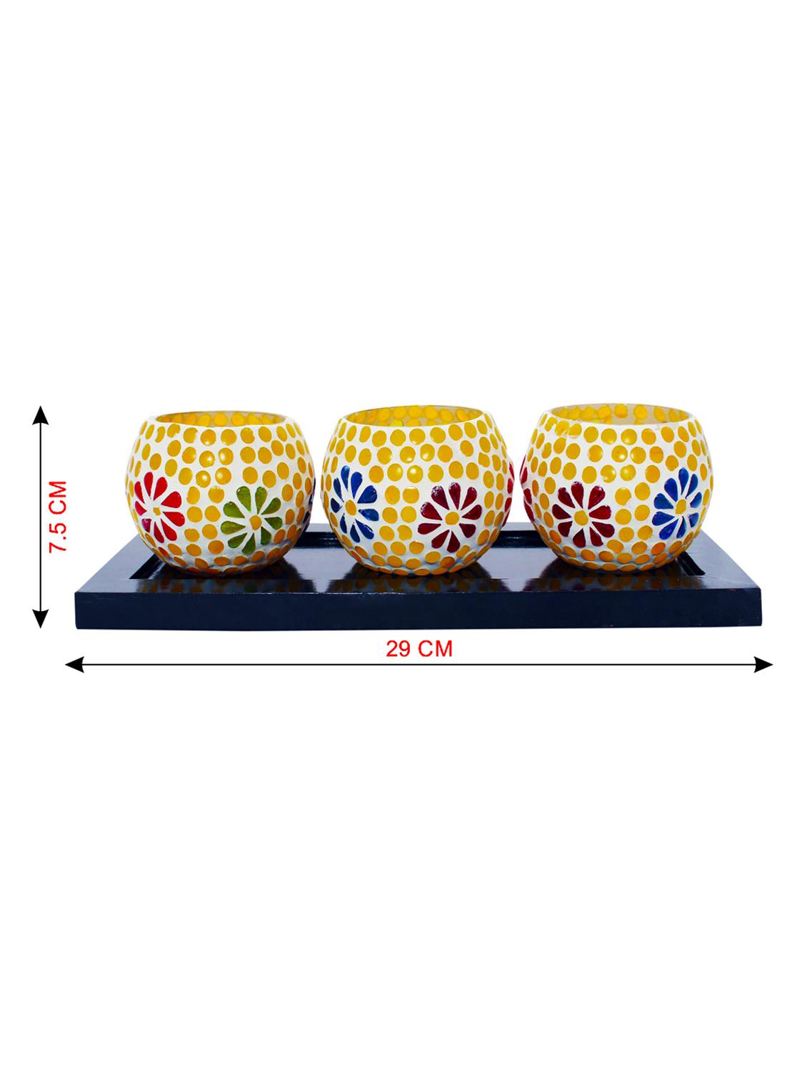 Hand Crafted Glass Votives with wooden Tray - 15614367 - Zoom Image - 3