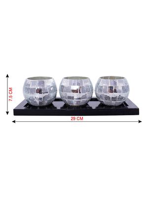 Hand Crafted Glass Votives with wooden Tray - 15614370 - Standard Image - 3