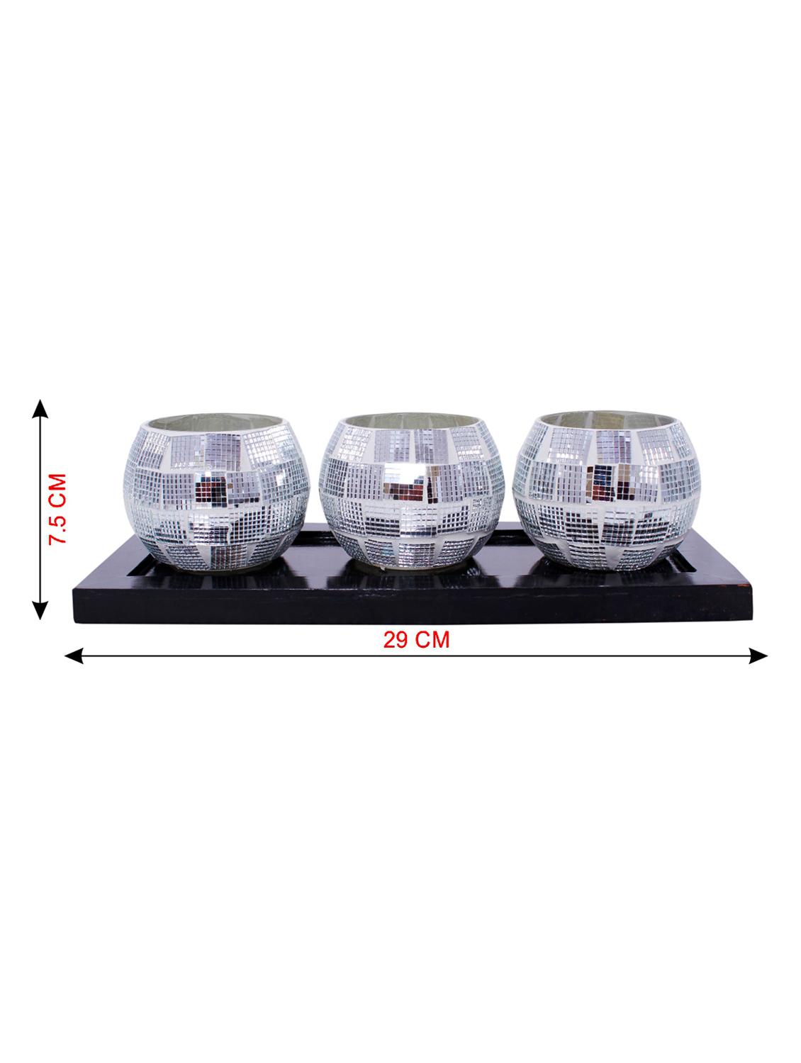 Hand Crafted Glass Votives with wooden Tray - 15614370 - Zoom Image - 3