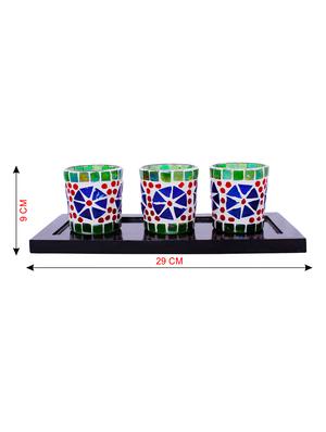 Hand Crafted Glass Votives with wooden Tray - 15614371 - Standard Image - 3