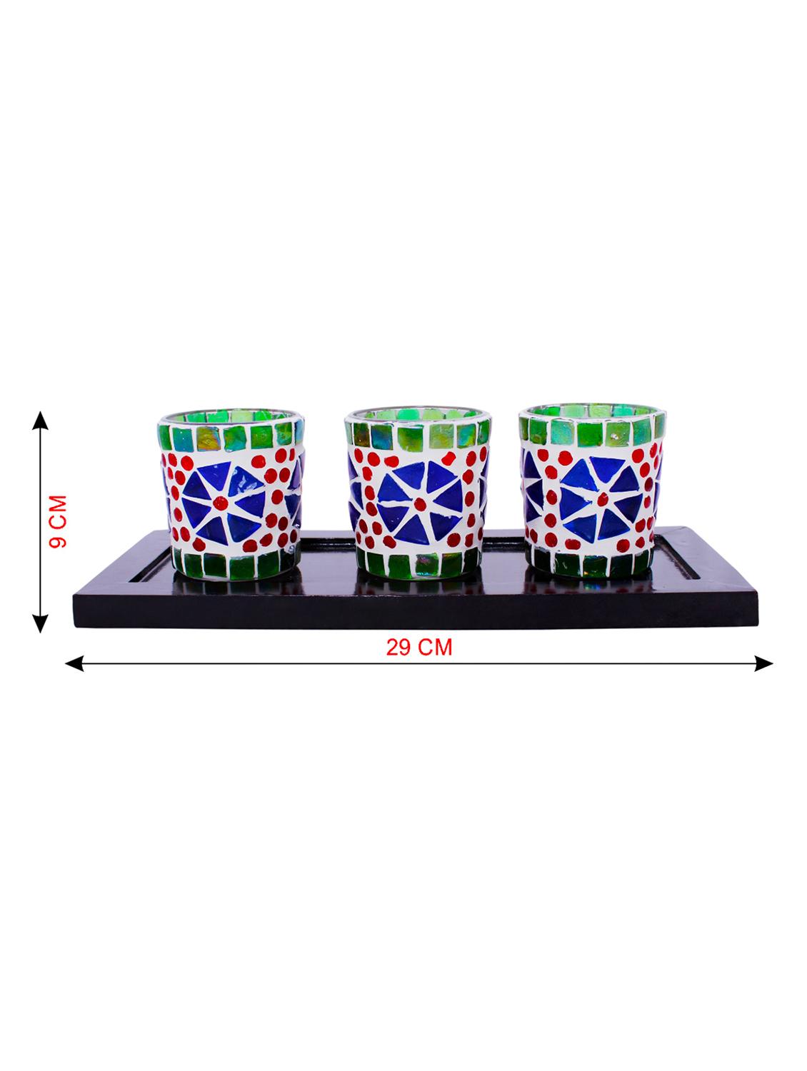 Hand Crafted Glass Votives with wooden Tray - 15614371 - Zoom Image - 3