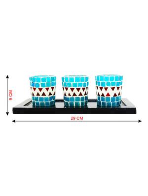 Hand Crafted Glass Votives with wooden Tray - 15614372 - Standard Image - 3
