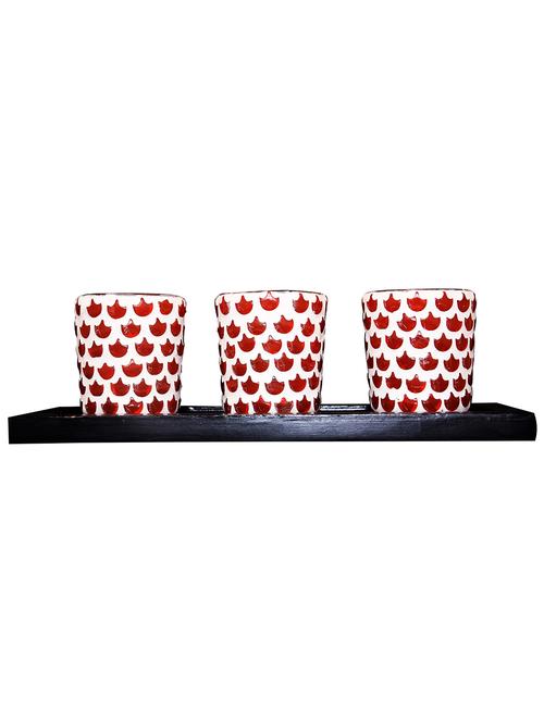 hand crafted glass votives with wooden tray - 15614373 - Standard Image - 1