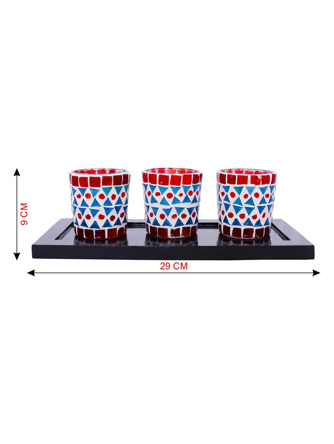 Hand Crafted Glass Votives with wooden Tray - 15614375 - Zoom Image - 3