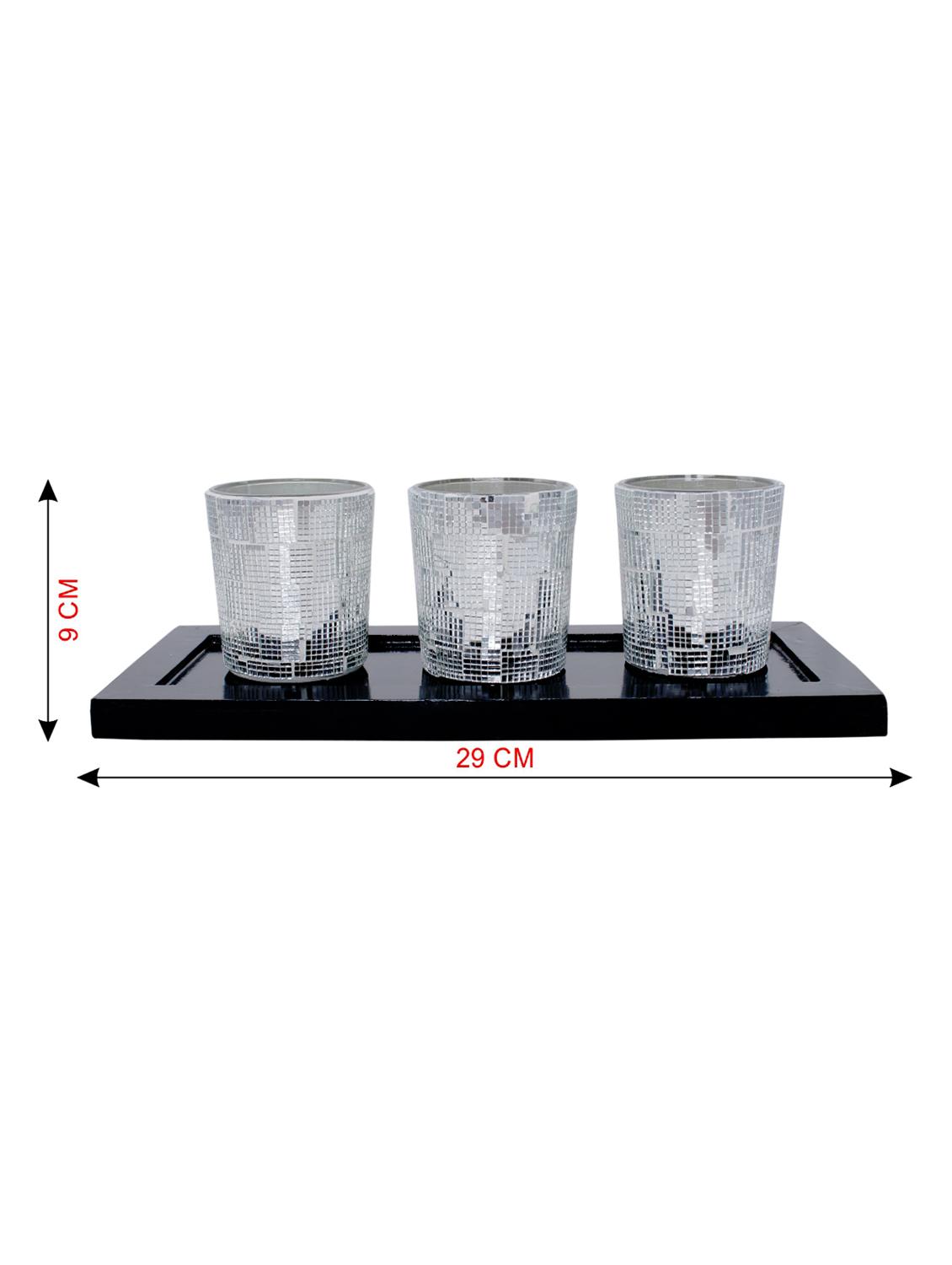 Hand Crafted Glass Votives with wooden Tray - 15614376 - Zoom Image - 3