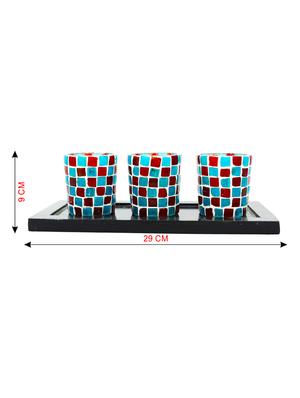 Hand Crafted Glass Votives with wooden Tray - 15614377 - Standard Image - 3