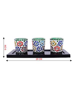 Hand Crafted Glass Votives with wooden Tray - 15614378 - Standard Image - 3