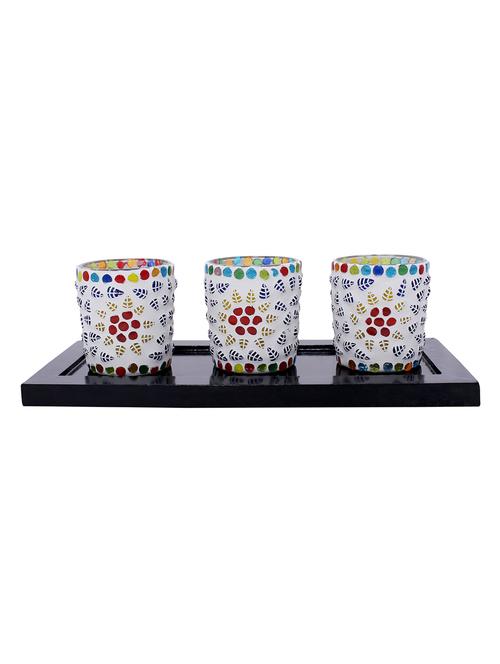 hand crafted glass votives with wooden tray - 15614379 - Standard Image - 1