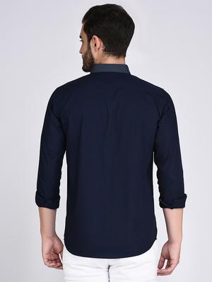 navy blue cotton casual shirt - 15614737 - Standard Image - 3