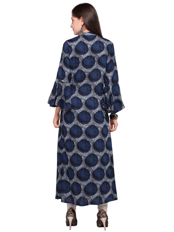 Indigo a-line bell sleeves kurta - 15614839 - Zoom Image - 3