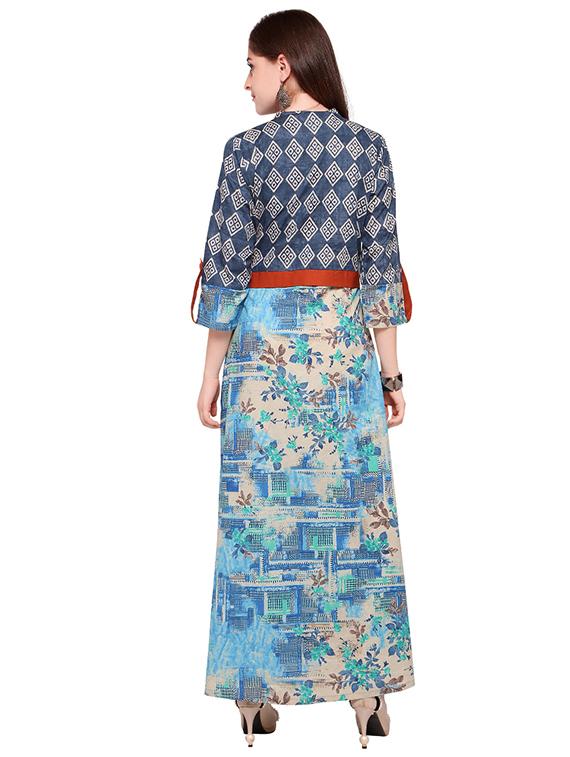 Printed high slit roll up kurta - 15614842 - Zoom Image - 3