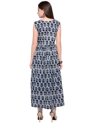 Indigo a-line embellished kurta - 15614844 - Standard Image - 3