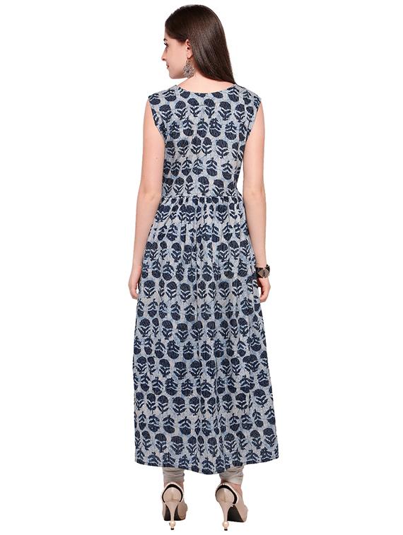Indigo a-line embellished kurta - 15614844 - Zoom Image - 3