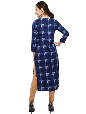 Indigo straight kurta with tassels - 15614867 - Standard Image - 3