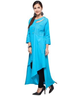 sky blue asymmetric kurta - 15614870 - Standard Image - 3