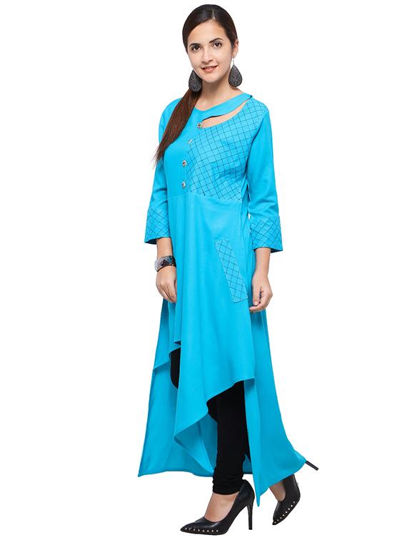 sky blue asymmetric kurta - 15614870 - Zoom Image - 3