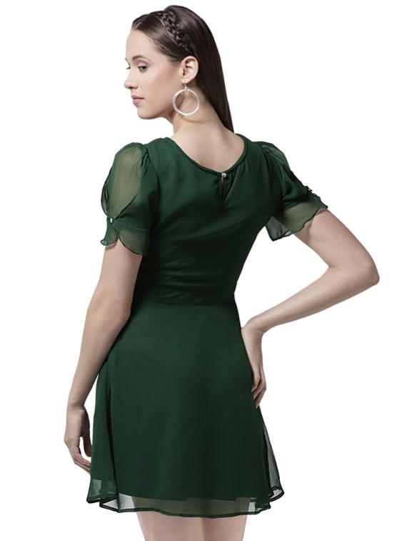 sheer sleeve front overlap a-line dress - 15615394 - Zoom Image - 3