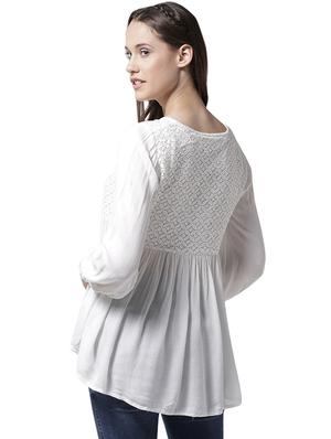 lace yoke gather detail asymmetric top - 15615431 - Standard Image - 3