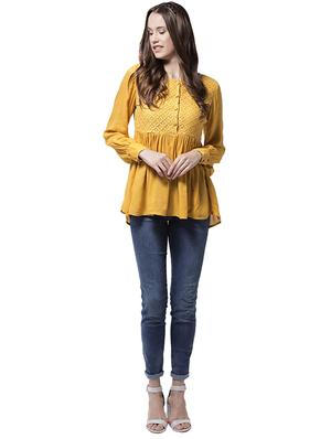lace yoke gather detail asymmetric top - 15615432 - Standard Image - 3