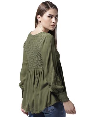 lace yoke gather detail asymmetric top - 15615433 - Standard Image - 3