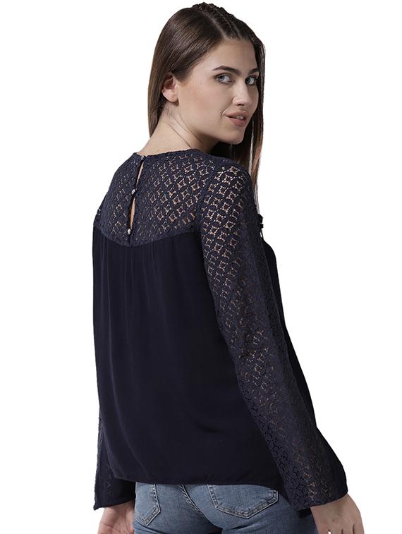 fringe detail lace paneled top - 15615439 - Zoom Image - 3