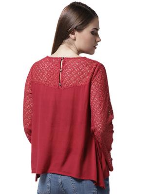 fringe detail lace paneled top - 15615440 - Standard Image - 3