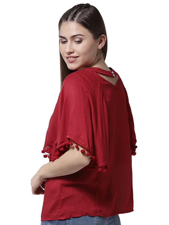 pom pom detail choker neck top - 15615450 - Zoom Image - 3