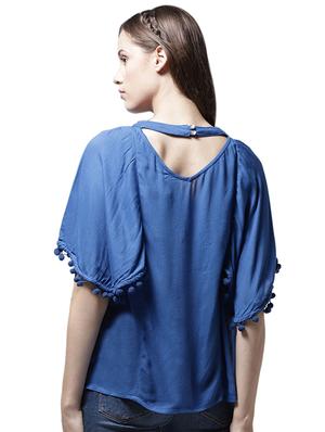 pom pom detail choker neck top - 15615451 - Standard Image - 3