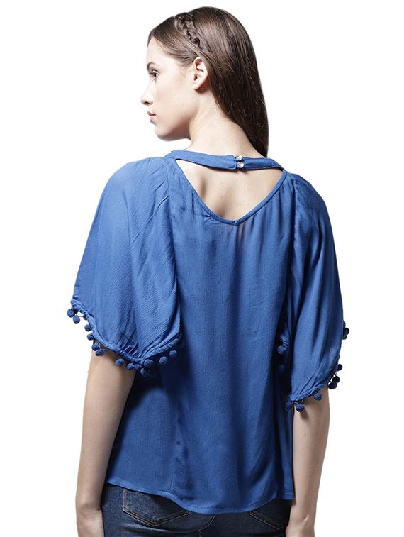 pom pom detail choker neck top - 15615451 - Zoom Image - 3