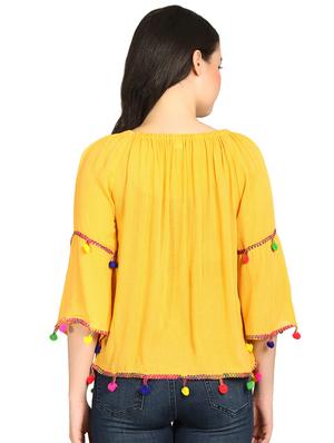 gathered neck pom pom detail top - 15615539 - Standard Image - 3