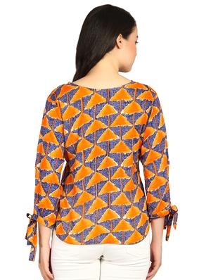 side tie up sleeved geometric print top - 15615542 - Standard Image - 3