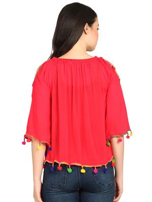 gathered neck pom pom detail top - 15615544 - Standard Image - 3