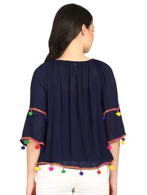 gathered neck pom pom detail top - 15615545 - Standard Image - 3
