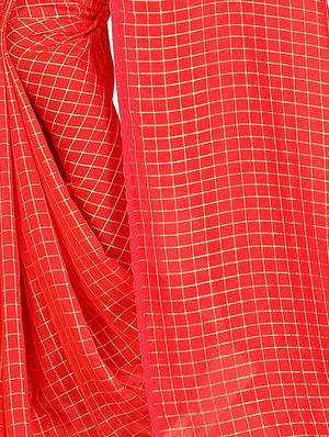 checkered woven saree with blouse - 15615581 - Standard Image - 3