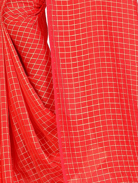 checkered woven saree with blouse - 15615581 - Zoom Image - 3