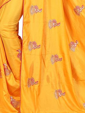 conversational mustard embroidered saree with blouse - 15615585 - Standard Image - 3