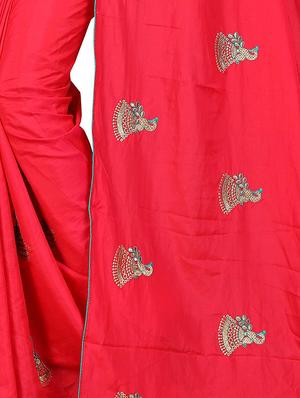 conversational red embroidered saree with blouse - 15615587 - Standard Image - 3