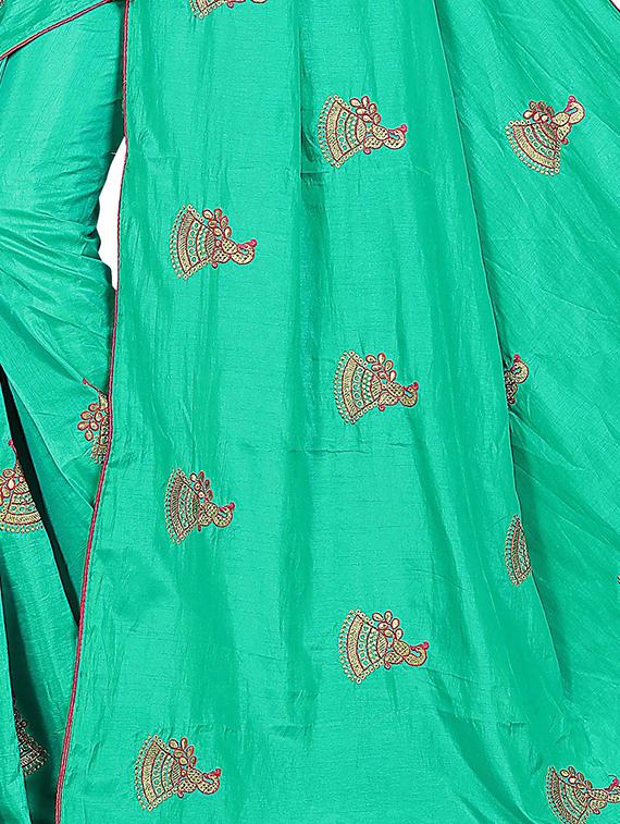 conversational turquoise embroidered saree with blouse - 15615588 - Zoom Image - 3