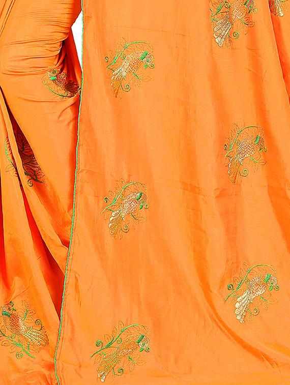 conversational orange embroidered saree with blouse - 15615591 - Zoom Image - 3